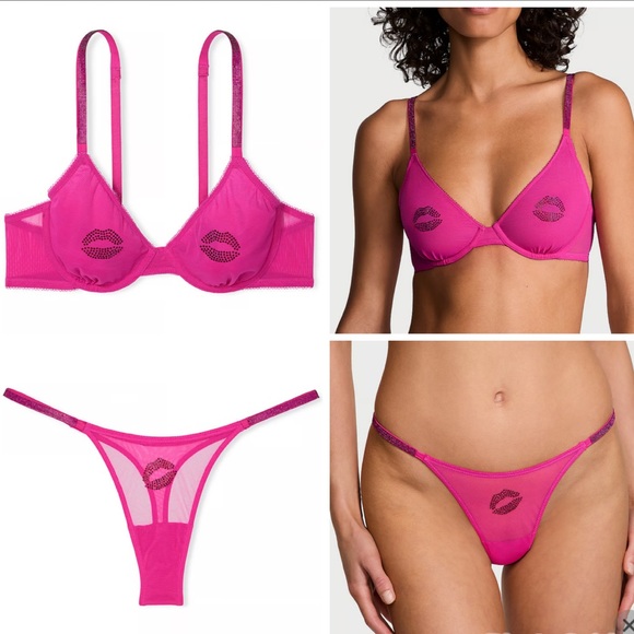 VS MESH SHINE STRAP LINGERIE SET 40DD/XL NWT